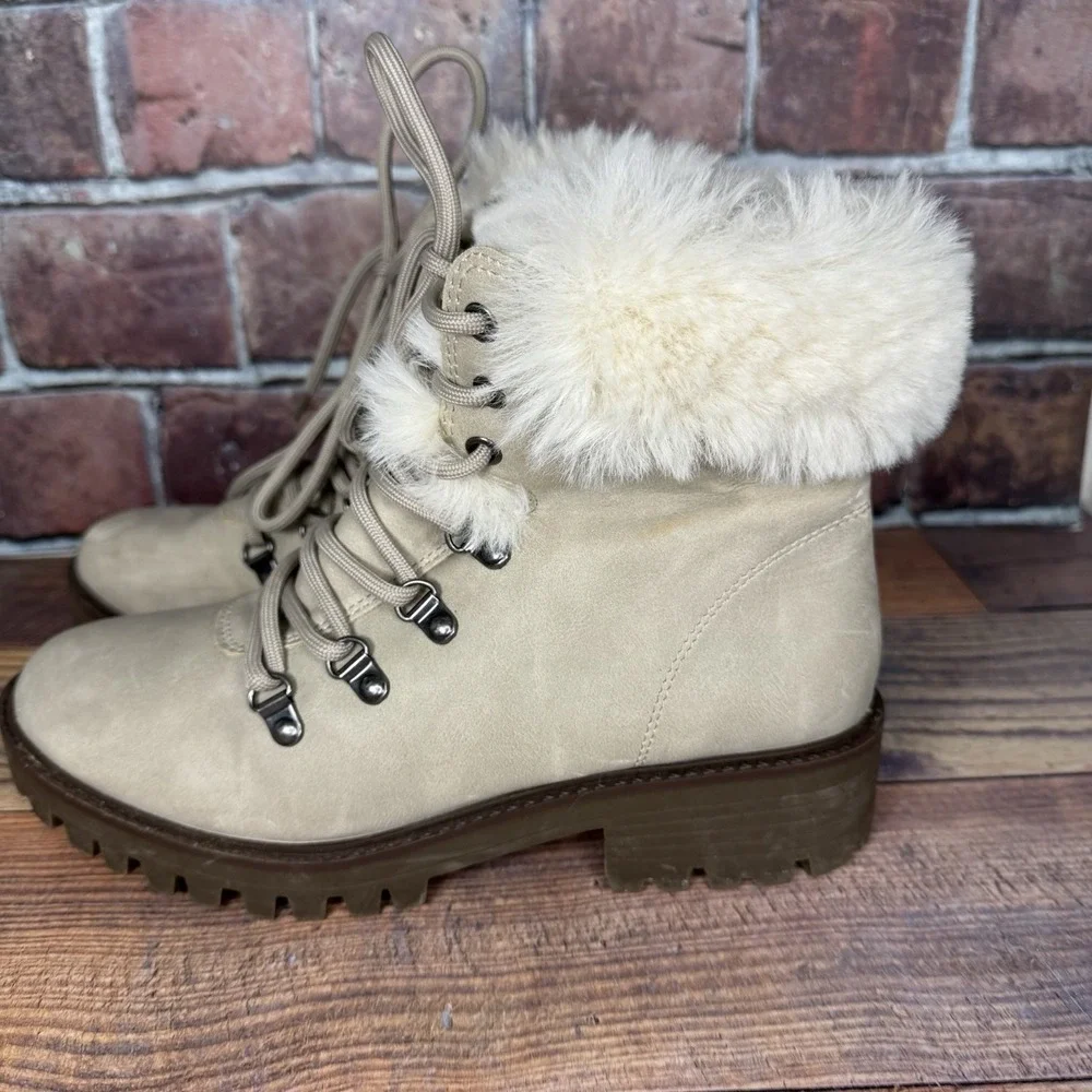Union Bay Womens Sz 10 Ankle Bootie Winter Boots Suede Faux Fur Lace Up Kingston